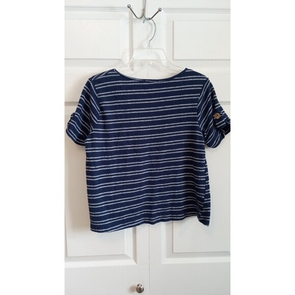 Modern Attraction knit like blue and white strip button accent short sleeve - Picture 6 of 6
